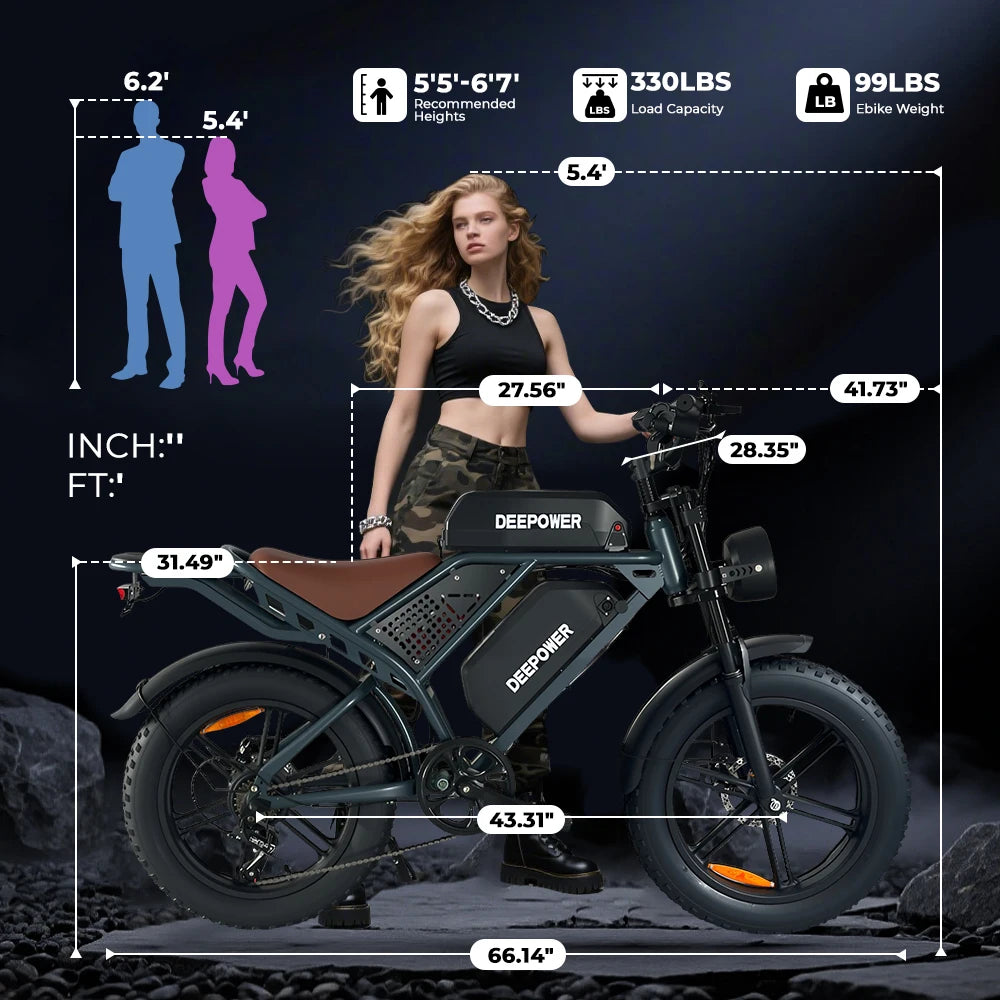 EU Stock DEEPOWER QS7 Electric Bicycle 1000W 48V 35AH Lithium Battery Electric Bike 20*4.0 Fat Tire Snow E-bike,dual shock absor