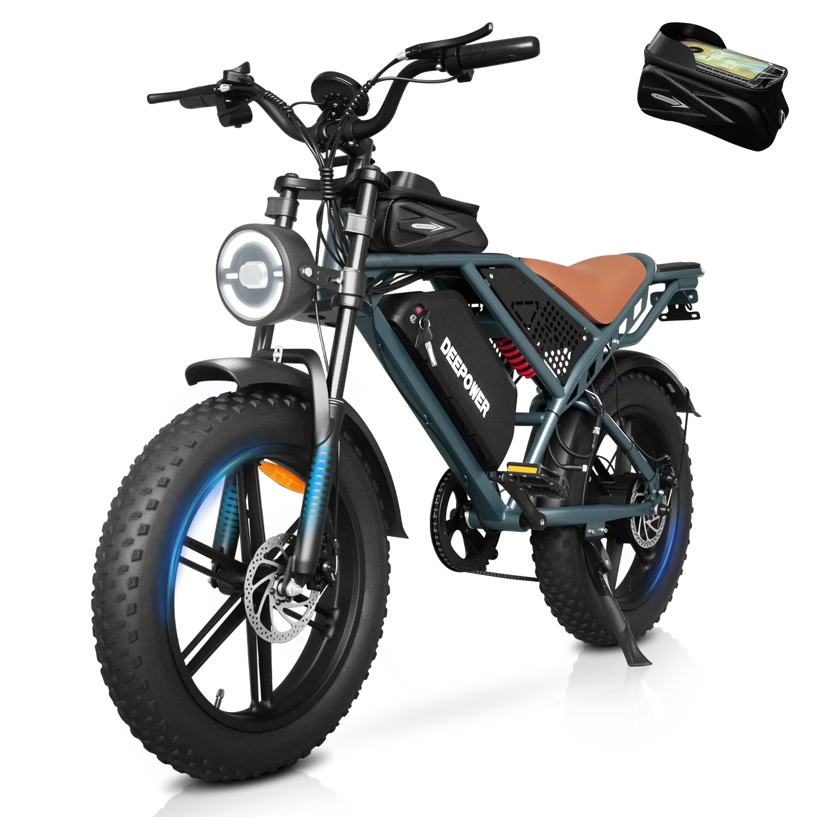 EU Stock DEEPOWER QS7 Electric Bicycle 1000W 48V 35AH Lithium Battery Electric Bike 20*4.0 Fat Tire Snow E-bike,dual shock absor