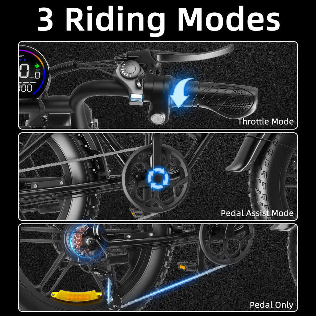 DEEPOWER S20 Peak 1500W Electric Bicycle 48V20AH 20Inch Fat Tire E-bike Outdoor Commuting Electric Mountain Bike for Men Women