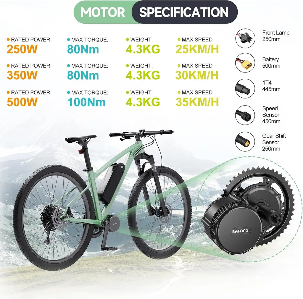 BAFANG Middle Motor 250 W 350 W 500 W BBS01B G340 Motor Mid Drive Motor Electric Bike Ebike Conversion Kit 13Ah 15.6Ah 24Ah Hailong Battery 18650 & 21700 Cells Kits  E-Bike Display Custom E-Bike Kits for BB 68/73 mm Mountain