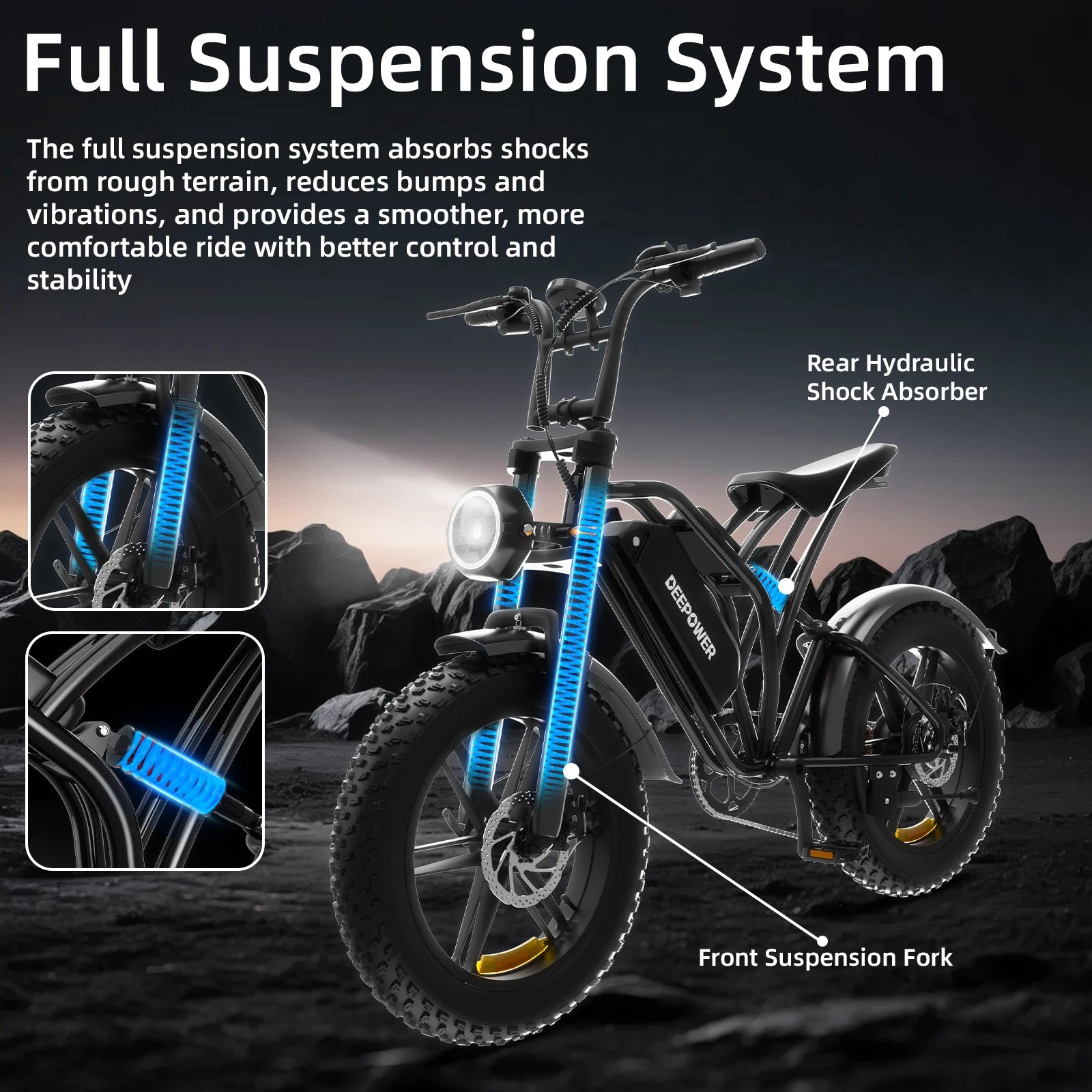 DEEPOWER S20 Peak 1500W Electric Bicycle 48V20AH 20Inch Fat Tire E-bike Outdoor Commuting Electric Mountain Bike for Men Women