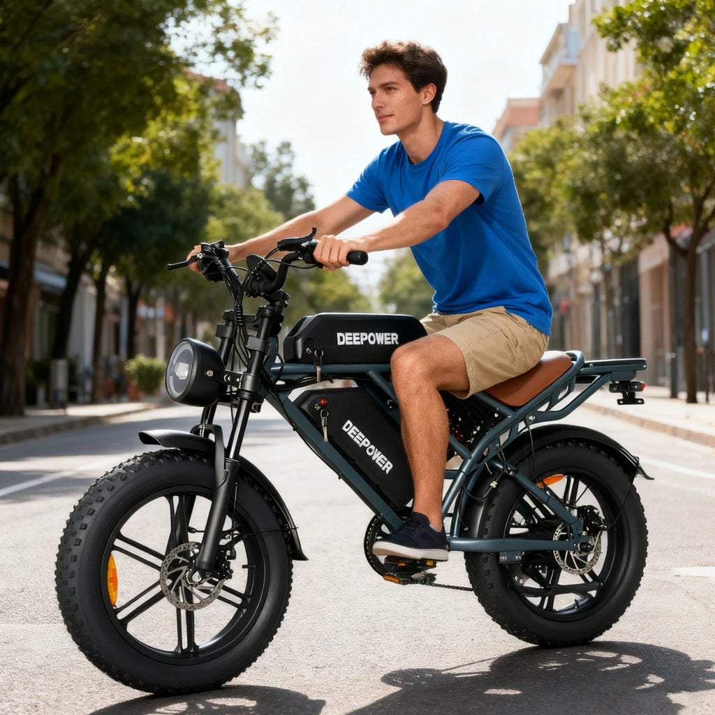 EU Stock DEEPOWER QS7 Electric Bicycle 1000W 48V 35AH Lithium Battery Electric Bike 20*4.0 Fat Tire Snow E-bike,dual shock absor