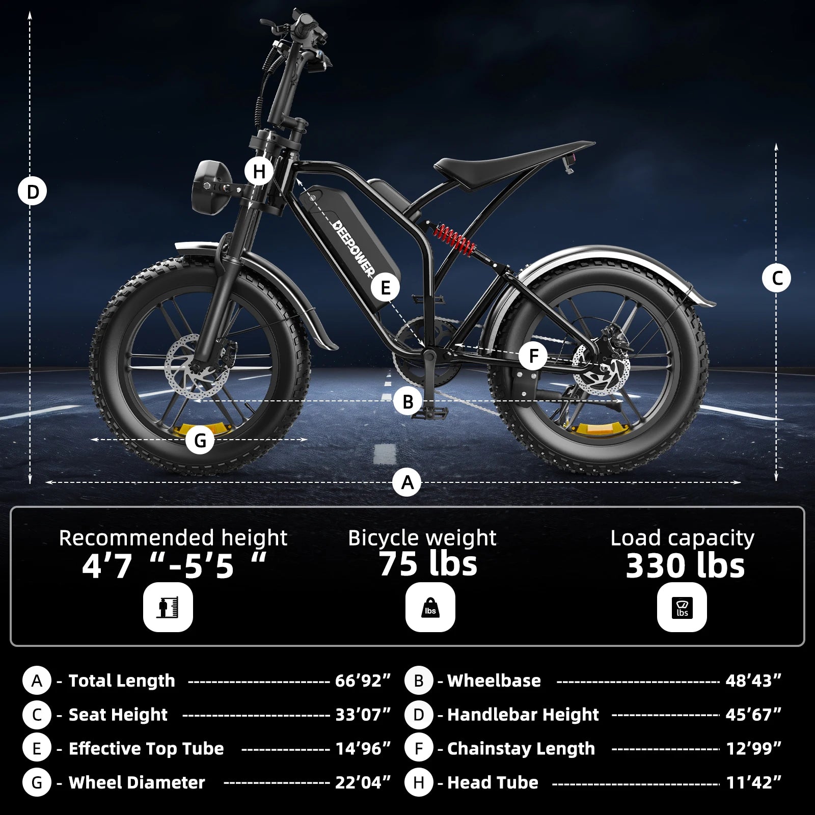 DEEPOWER S20 Peak 1500W Electric Bicycle 48V20AH 20Inch Fat Tire E-bike Outdoor Commuting Electric Mountain Bike for Men Women