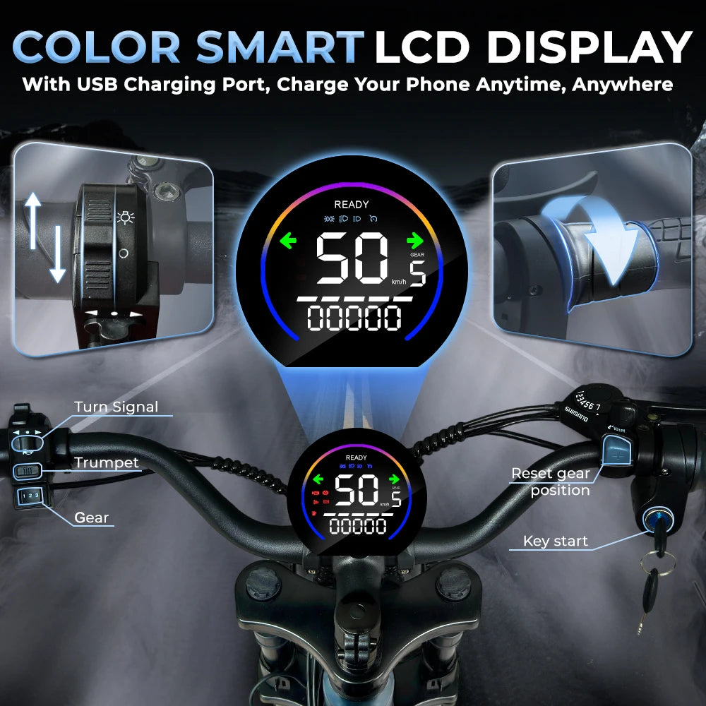 EU Stock DEEPOWER QS7 Electric Bicycle 1000W 48V 35AH Lithium Battery Electric Bike 20*4.0 Fat Tire Snow E-bike,dual shock absor