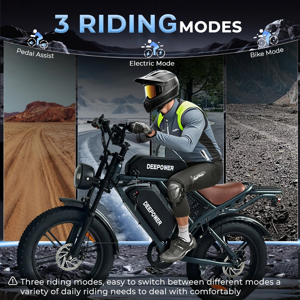 EU Stock DEEPOWER QS7 Electric Bicycle 1000W 48V 35AH Lithium Battery Electric Bike 20*4.0 Fat Tire Snow E-bike,dual shock absor