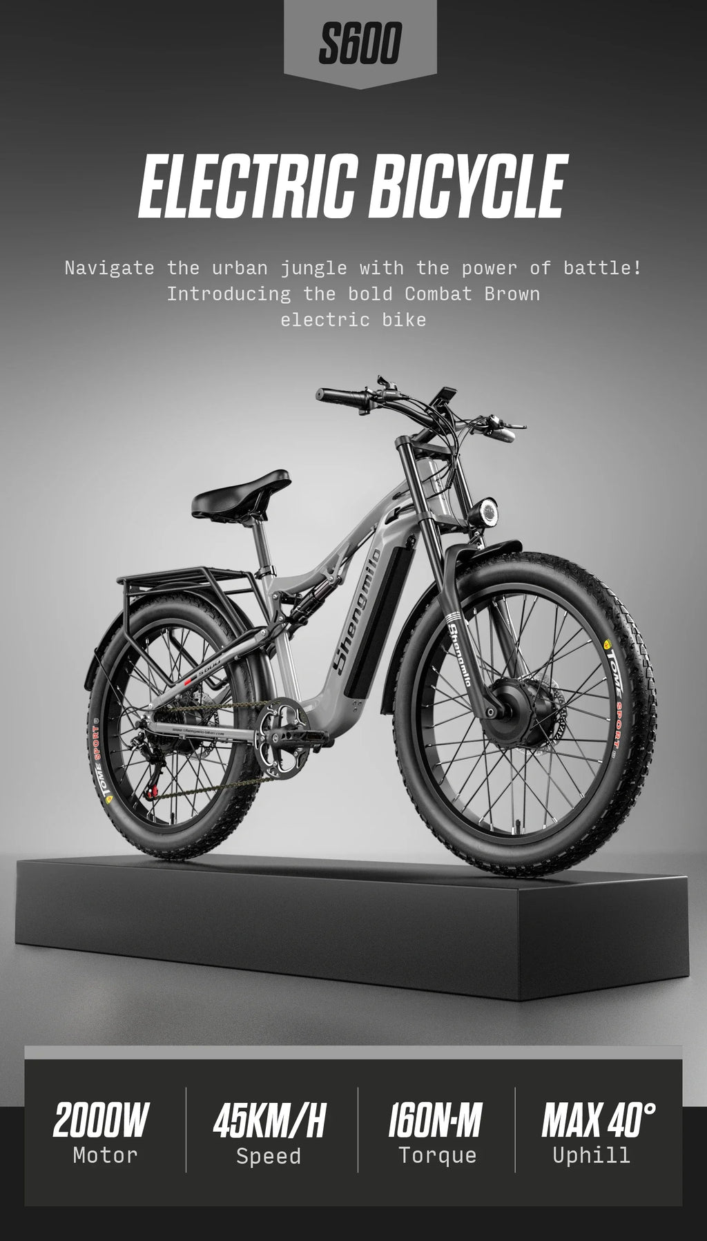 Shengmilo S600 Adult 2000W Men's E-Mountain ebike with Two Motors, 48V17.5AH840WH Battery,26 Inch Wide Tyre Men's Electric Bike