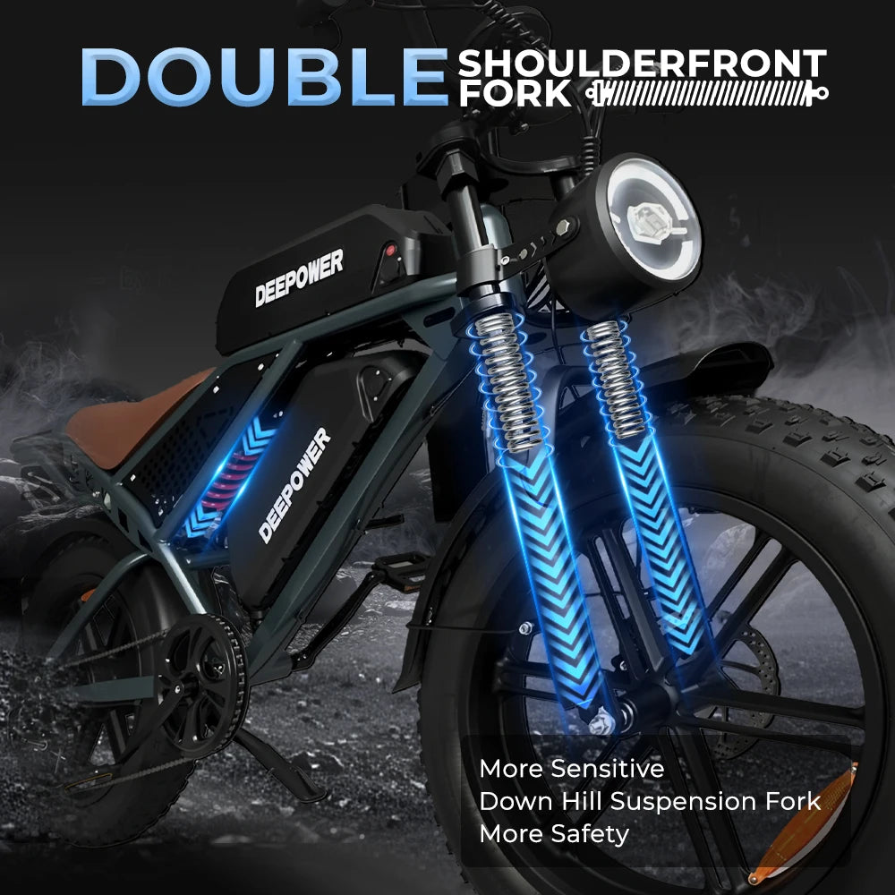 EU Stock DEEPOWER QS7 Electric Bicycle 1000W 48V 35AH Lithium Battery Electric Bike 20*4.0 Fat Tire Snow E-bike,dual shock absor