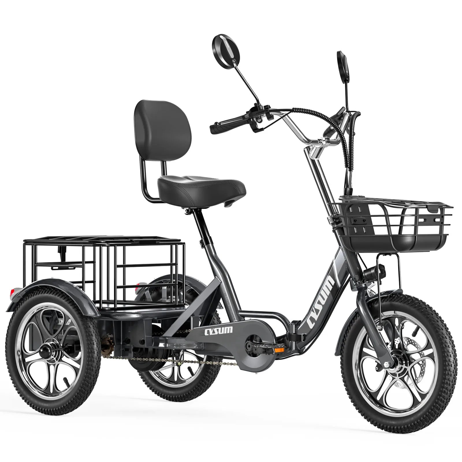CYSUM T1 Pro Electric Tricycle, Pedal-Assist Three-Wheeled Electric Bike 16" Cargo Ebike with Generous Capacity 48V 22Ah Battery
