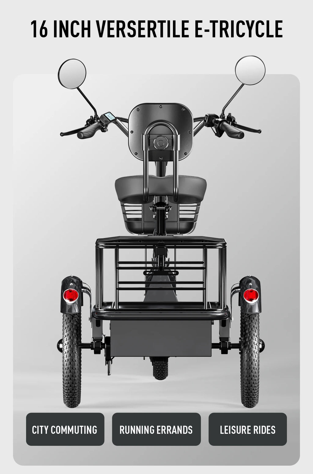 CYSUM T1 Pro Electric Tricycle, Pedal-Assist Three-Wheeled Electric Bike 16" Cargo Ebike with Generous Capacity 48V 22Ah Battery