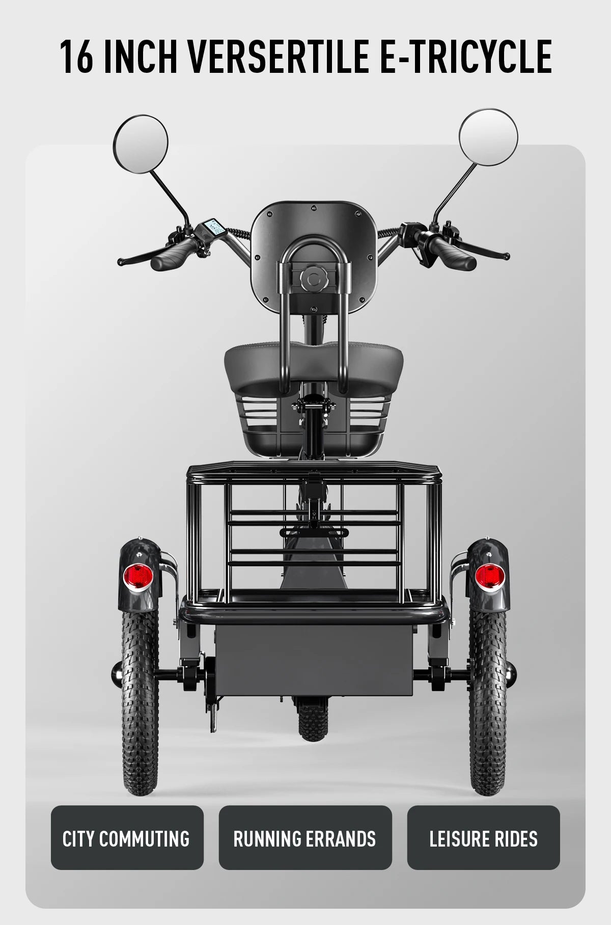 CYSUM T1 Pro Electric Tricycle, Pedal-Assist Three-Wheeled Electric Bike 16" Cargo Ebike with Generous Capacity 48V 22Ah Battery