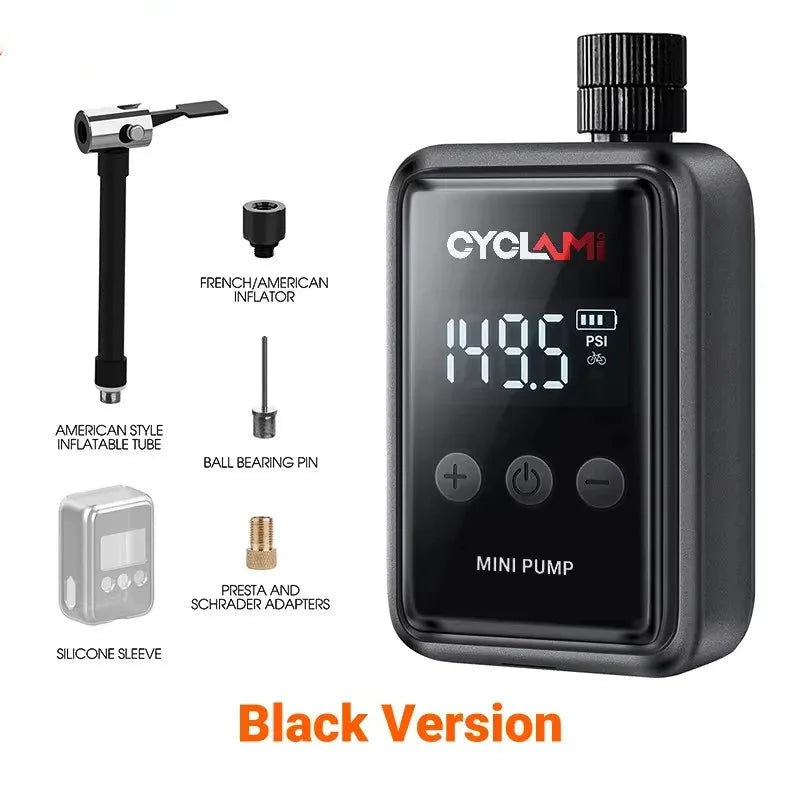 NNEOBA Mini Electric Bicycle Air Pump 150PSI High-Pressure Portable Inflator Black
