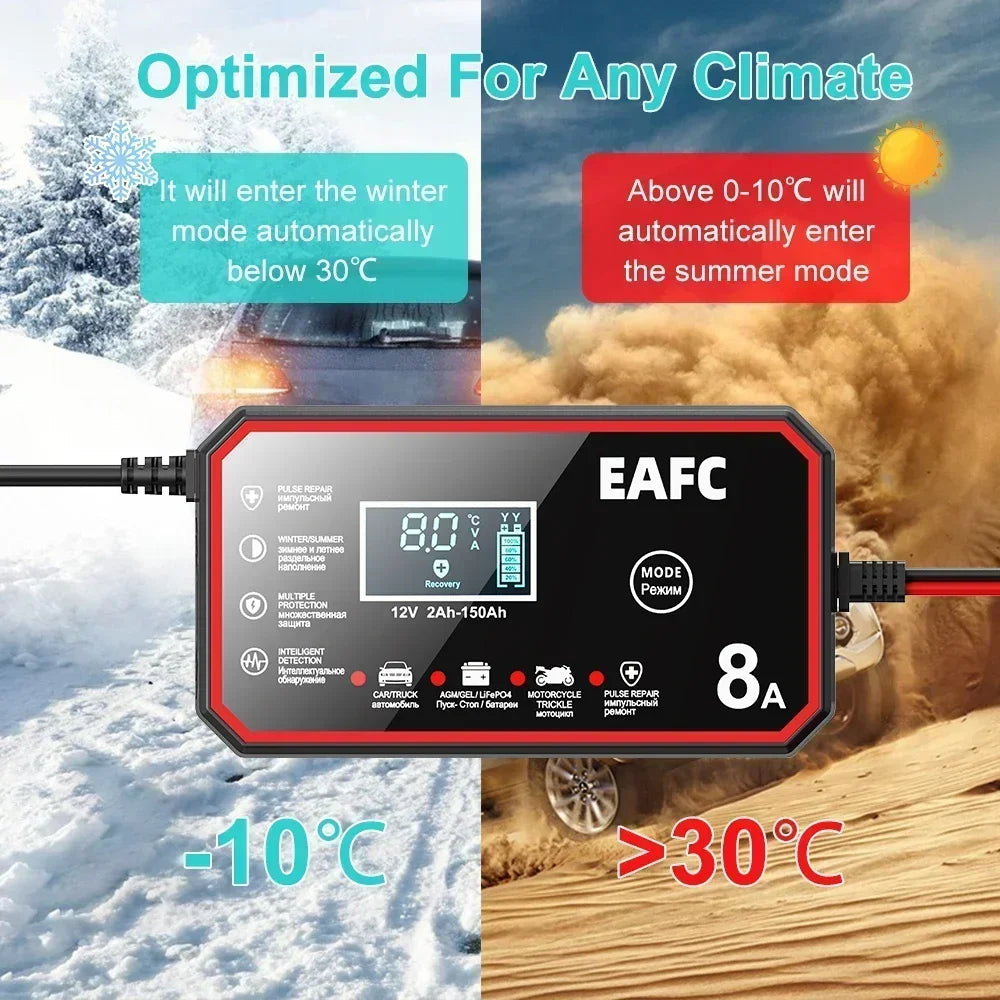 12V 8A Intelligent Car Battery Charger Car Battery Charger Pulse Repair Motorcycle Truck Battery Charger GEL Lead Acid