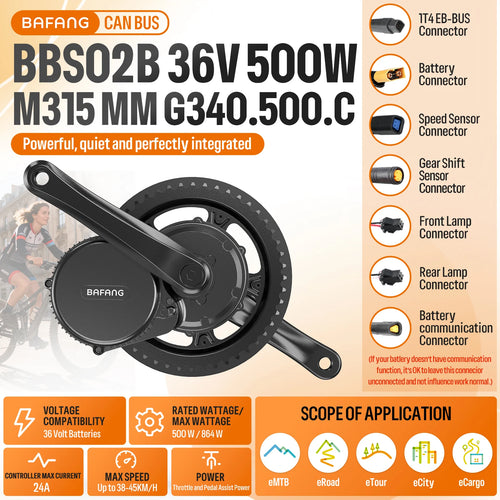 BAFANG Middle Motor 250 W 350 W 500 W BBS01B G340 Motor Mid Drive Motor Electric Bike Ebike Conversion Kit 13Ah 15.6Ah 24Ah Hailong Battery 18650 & 21700 Cells Kits  E-Bike Display Custom E-Bike Kits for BB 68/73 mm Mountain