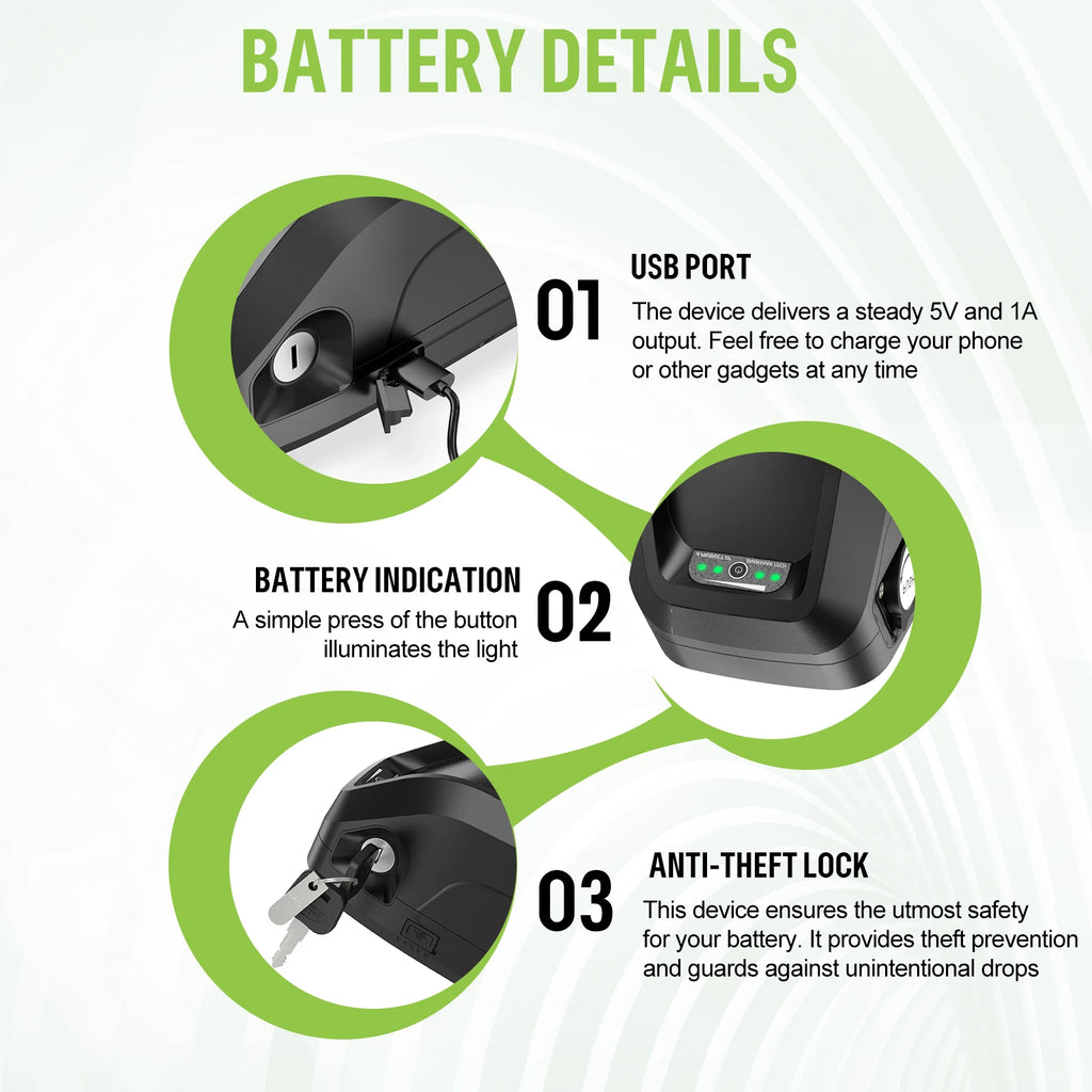 EBike Battery 36V 48V 52V Hailong 30A BMS Electric Bicycle Downtube Lithium Battery Pack For 1500W 1000W 750W 500W 250W Motor