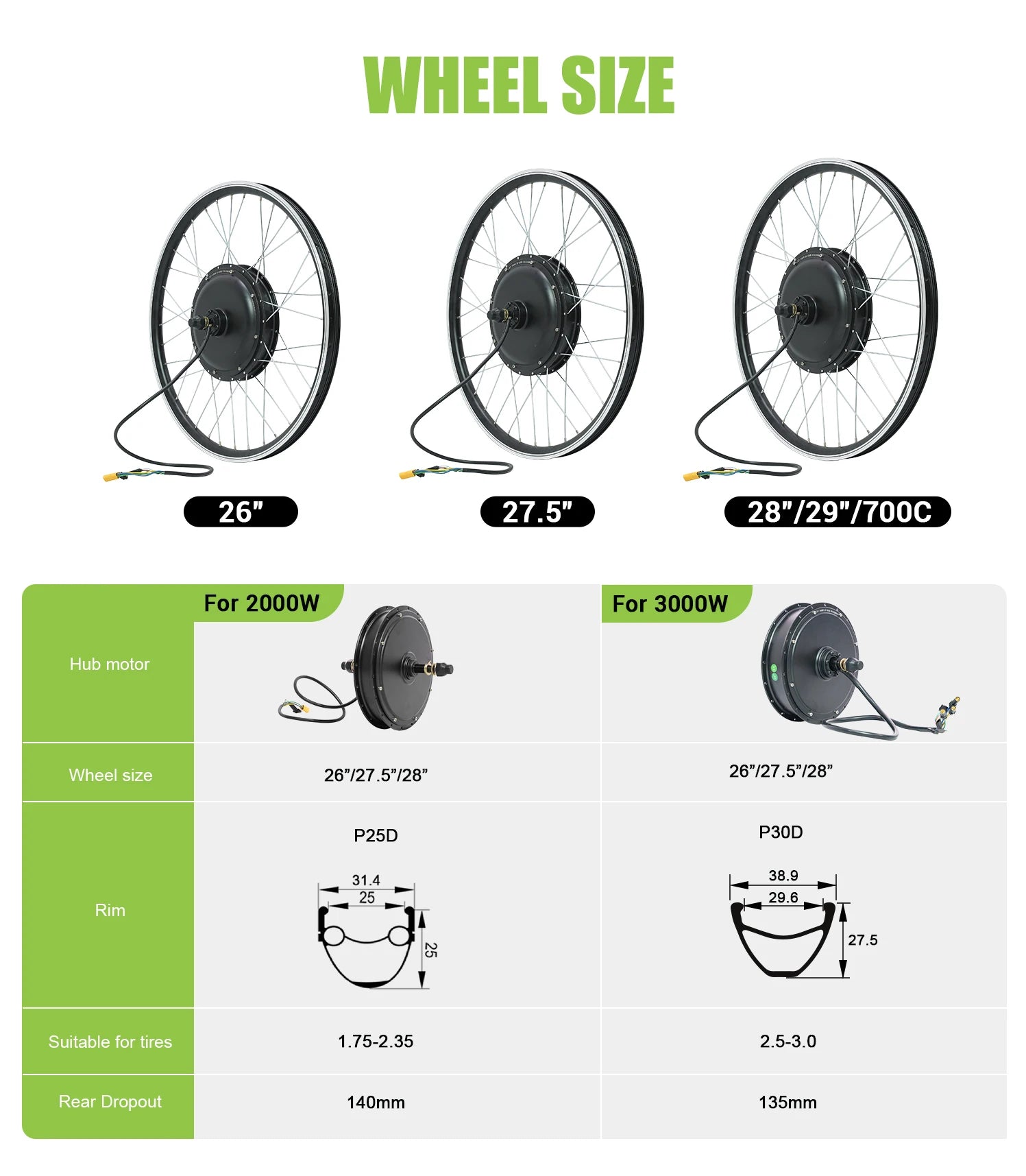 ebike conversion Kit 52V 2000W ebike kit 72V 3000W Rear Motor Wheel Hub Motor 1.75- 3.0Tire Electric Bicycle Bike Conversion Kit