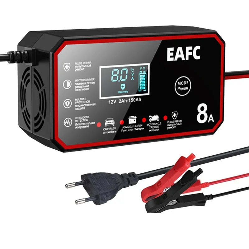 12V 8A Intelligent Car Battery Charger Car Battery Charger Pulse Repair Motorcycle Truck Battery Charger GEL Lead Acid