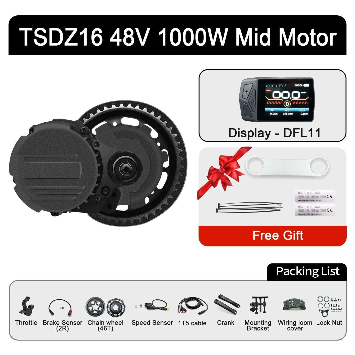 Tongsheng TSDZ16 1000W TSDZ8 48V 750W TSDZ2B 250W 350W Torque Sensor Mid Drive Motor Kit ebike Conversion Kit with 35Ah Battery
