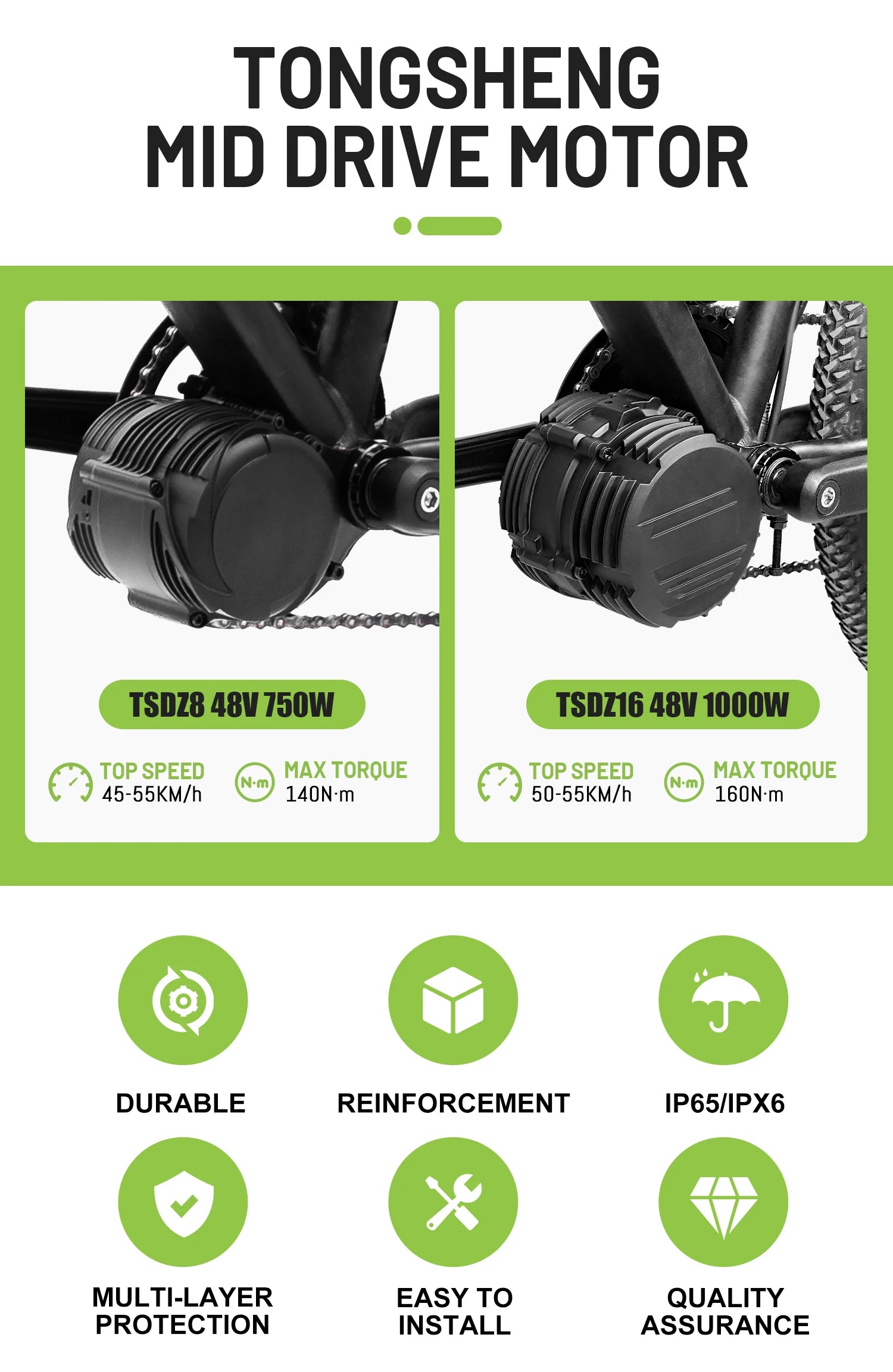 Tongsheng TSDZ16 1000W TSDZ8 48V 750W TSDZ2B 250W 350W Torque Sensor Mid Drive Motor Kit ebike Conversion Kit with 35Ah Battery