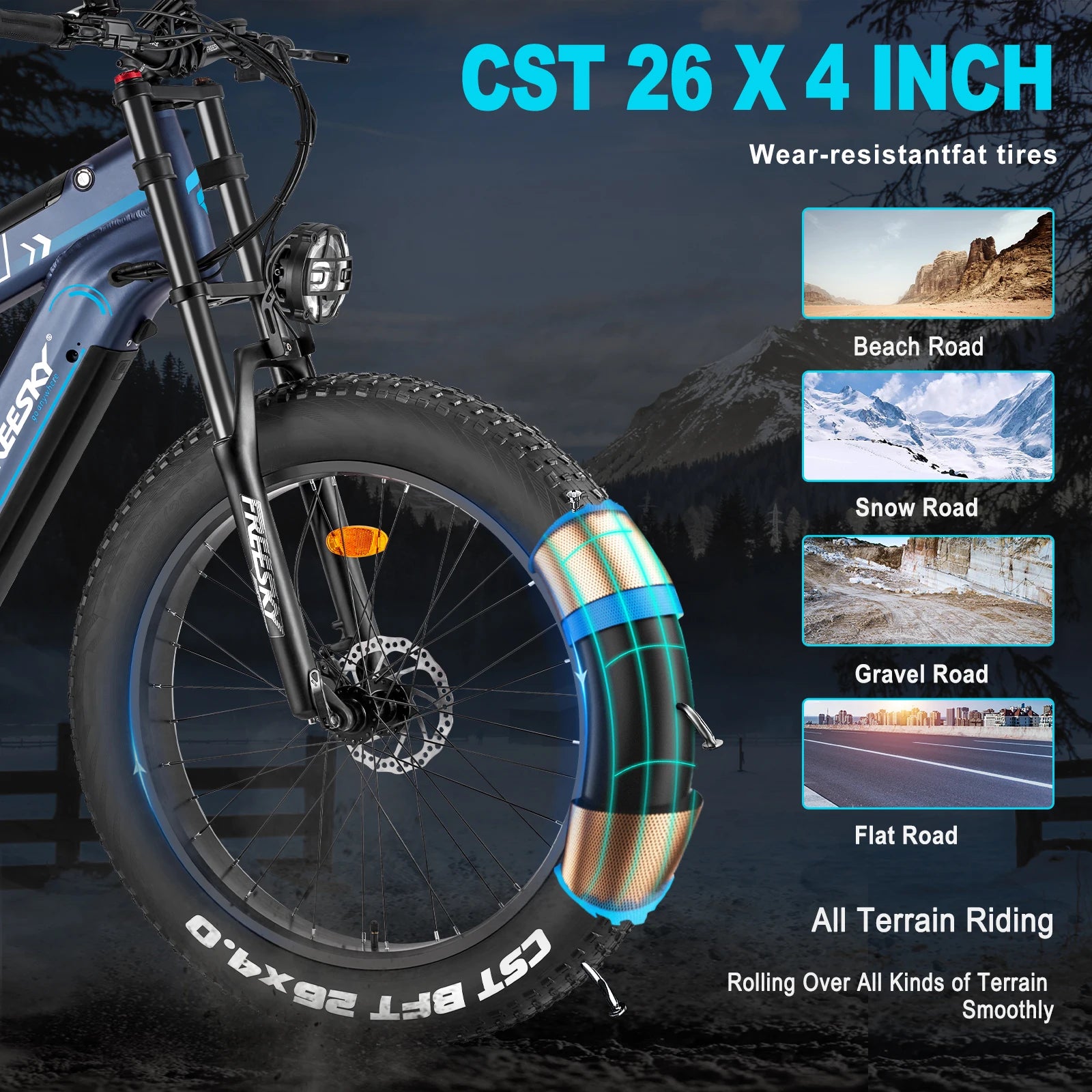 FREESKY M520 Electric cycle 1200W Motor 48V 41AH Battery 61 KM/H Speed 26 * Fat is Tow
