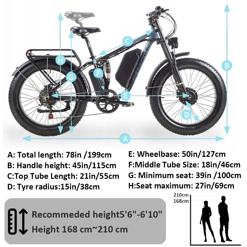 ORZEL K17 Electric bicycle 2000W Dual Motor 26" 45KM/H Speed 120KM Range 25Ah Battery