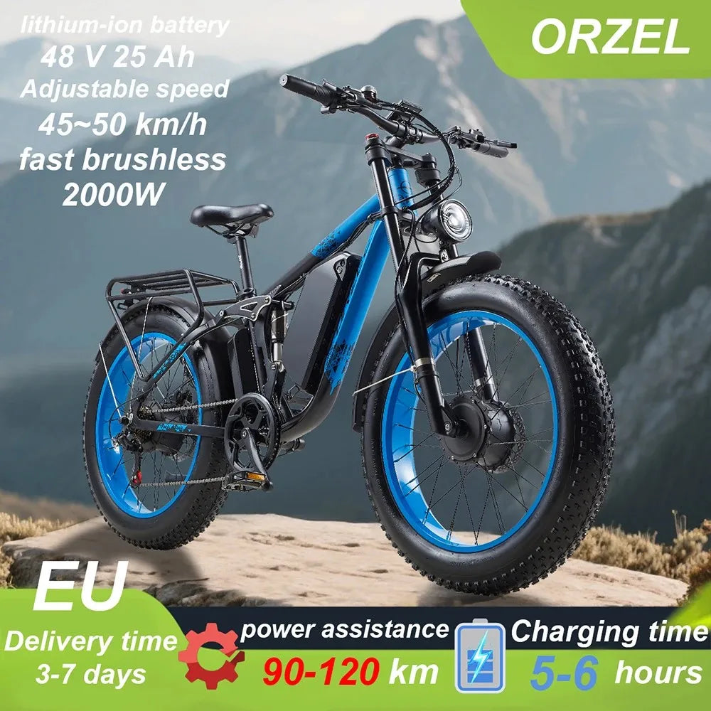 ORZEL K17 Electric bicycle 2000W Dual Motor 26" 45KM/H Speed 120KM Range 25Ah Battery