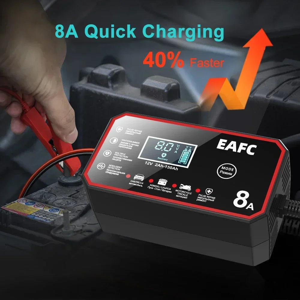 12V 8A Intelligent Car Battery Charger Car Battery Charger Pulse Repair Motorcycle Truck Battery Charger GEL Lead Acid