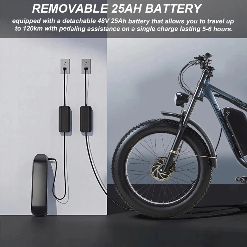 ORZEL K17 Electric bicycle 2000W Dual Motor 26" 45KM/H Speed 120KM Range 25Ah Battery