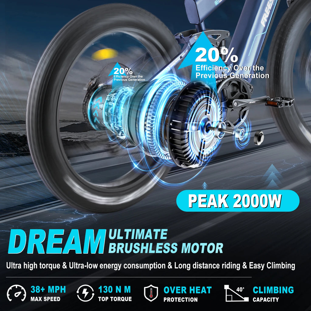 FREESKY M520 Electric cycle 1200W Motor 48V 41AH Battery 61 KM/H Speed 26 * Fat is Tow