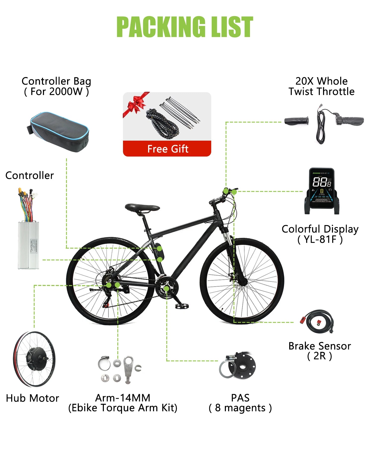 ebike conversion Kit 52V 2000W ebike kit 72V 3000W Rear Motor Wheel Hub Motor 1.75- 3.0Tire Electric Bicycle Bike Conversion Kit