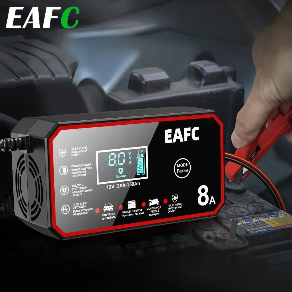 12V 8A Intelligent Car Battery Charger Car Battery Charger Pulse Repair Motorcycle Truck Battery Charger GEL Lead Acid