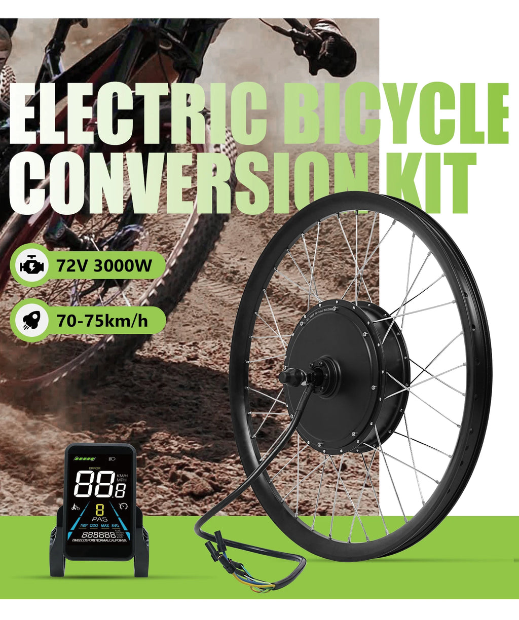 ebike conversion Kit 52V 2000W ebike kit 72V 3000W Rear Motor Wheel Hub Motor 1.75- 3.0Tire Electric Bicycle Bike Conversion Kit