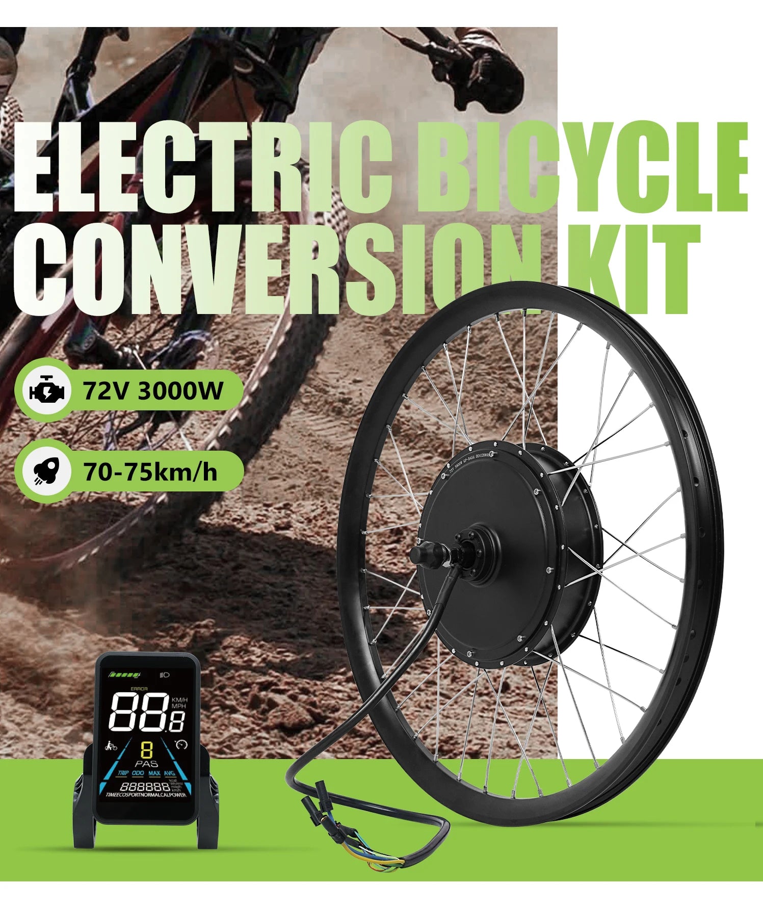 ebike conversion Kit 52V 2000W ebike kit 72V 3000W Rear Motor Wheel Hub Motor 1.75- 3.0Tire Electric Bicycle Bike Conversion Kit