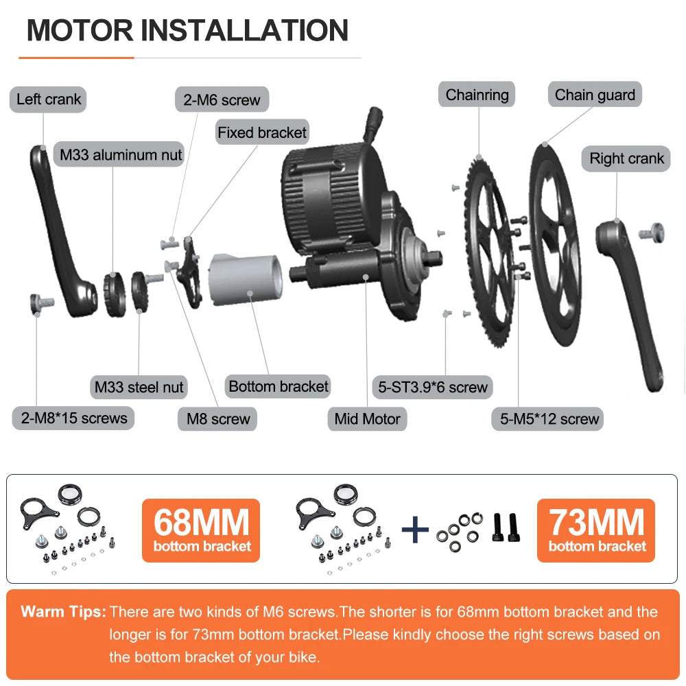BAFANG Middle Motor 250 W 350 W 500 W BBS01B G340 Motor Mid Drive Motor Electric Bike Ebike Conversion Kit 13Ah 15.6Ah 24Ah Hailong Battery 18650 & 21700 Cells Kits  E-Bike Display Custom E-Bike Kits for BB 68/73 mm Mountain