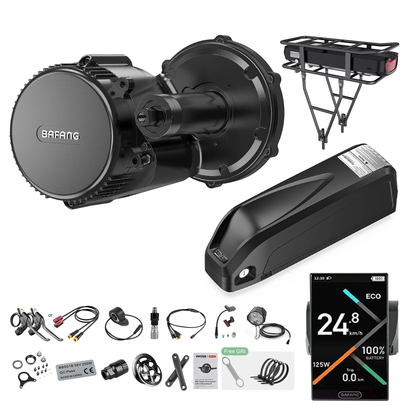 BAFANG Middle Motor 250 W 350 W 500 W BBS01B G340 Motor Mid Drive Motor Electric Bike Ebike Conversion Kit 13Ah 15.6Ah 24Ah Hailong Battery 18650 & 21700 Cells Kits  E-Bike Display Custom E-Bike Kits for BB 68/73 mm Mountain