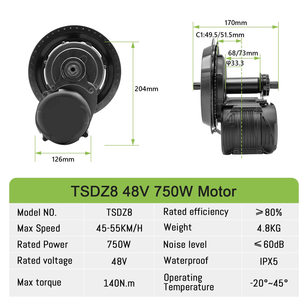Tongsheng TSDZ16 1000W TSDZ8 48V 750W TSDZ2B 250W 350W Torque Sensor Mid Drive Motor Kit ebike Conversion Kit with 35Ah Battery