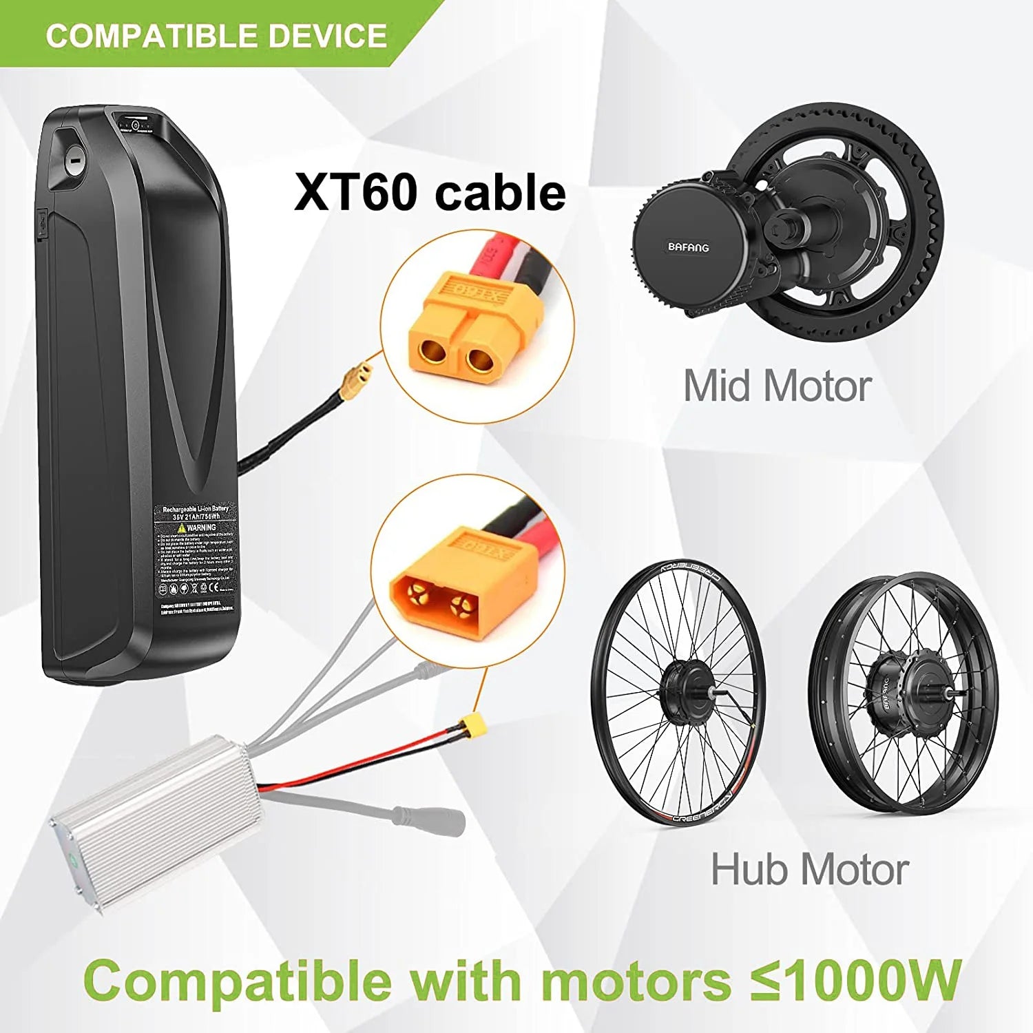 EBike Battery 36V 48V 52V Hailong 30A BMS Electric Bicycle Downtube Lithium Battery Pack For 1500W 1000W 750W 500W 250W Motor