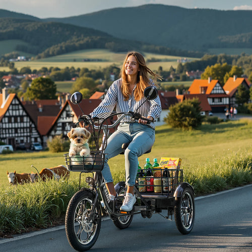 CYSUM T1 Pro Electric Tricycle, Pedal-Assist Three-Wheeled Electric Bike 16" Cargo Ebike with Generous Capacity 48V 22Ah Battery