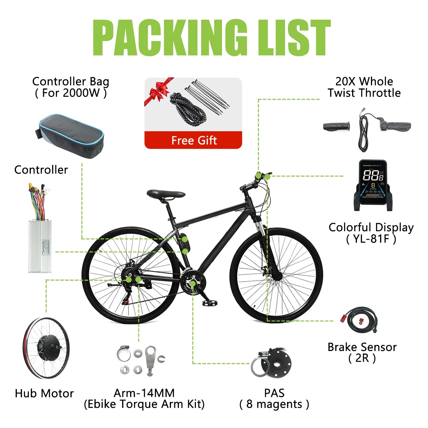 ebike conversion Kit 52V 2000W ebike kit 72V 3000W Rear Motor Wheel Hub Motor 1.75- 3.0Tire Electric Bicycle Bike Conversion Kit