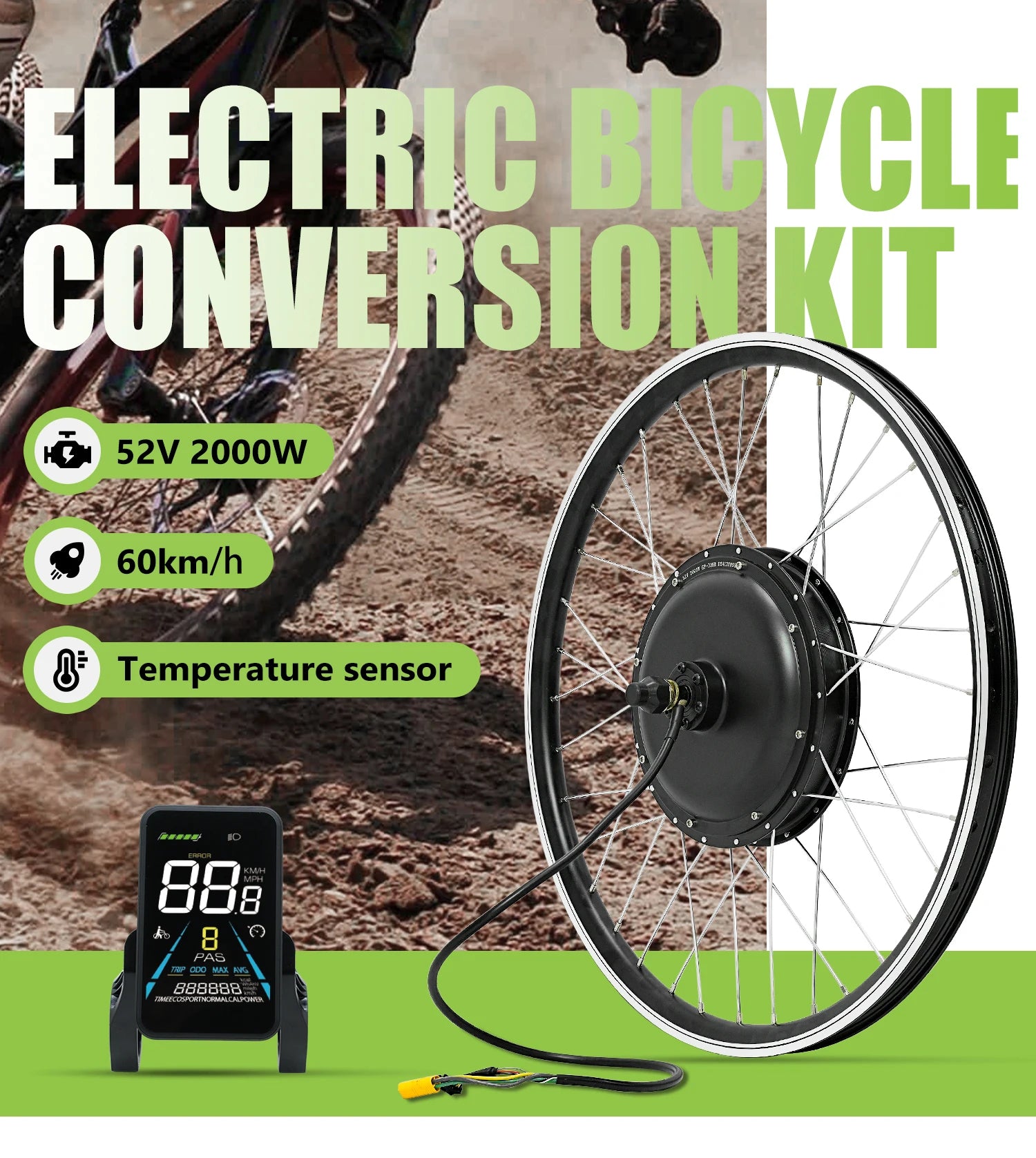 ebike conversion Kit 52V 2000W ebike kit 72V 3000W Rear Motor Wheel Hub Motor 1.75- 3.0Tire Electric Bicycle Bike Conversion Kit